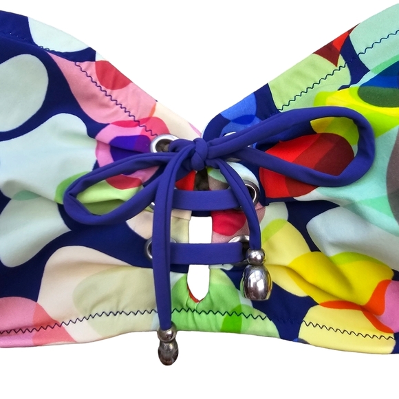 SHAN Alice Floral Print Lace Up Removable Strap Bandeau Swim Top Size 12 - Picture 10 of 12